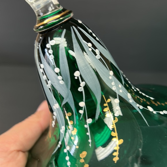 Vintage bohemian glass tall footed decanter with painted lily of the valleys - Picture 13 of 15